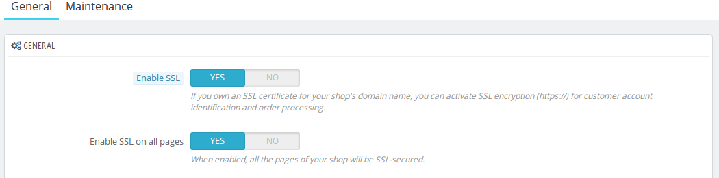 SSL switches turned on in settings