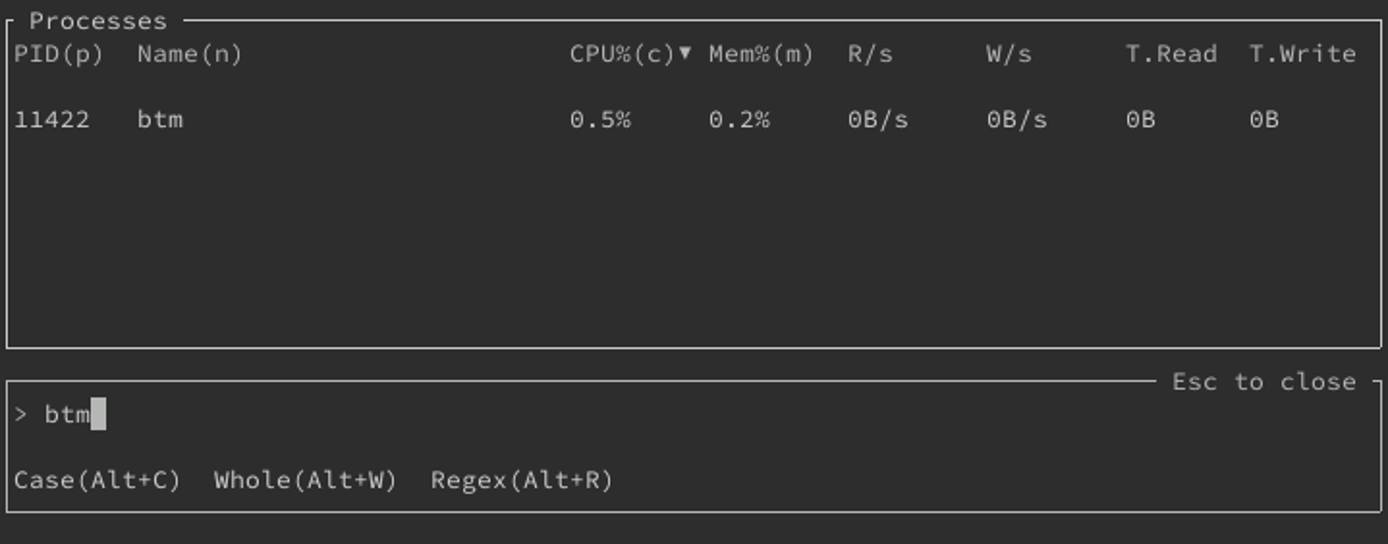 Searching processes in bottom