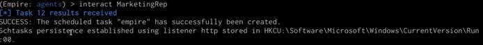 Empire client scheduled task execute output